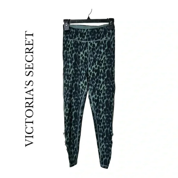 1912. VICTORIA’S SECRET LEOPARD PRINT MESH PANEL LEGGINGS SIZE 6 GREEN/BLACK‎ - Picture 1 of 7